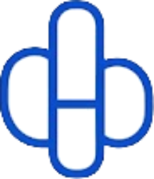Abstract blue geometric icon with rounded vertical and horizontal bars