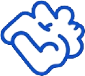 Stylized blue outline illustration of a person's head and shoulders against a black background