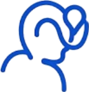 Blue abstract swirling line art logo on a black background
