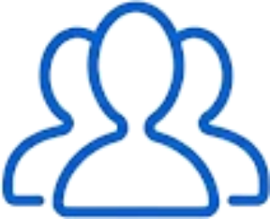 Three stylized human figures in a group