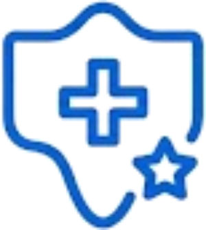 Blue shield with a medical cross and a star