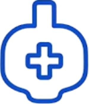 Blue plus sign on white background