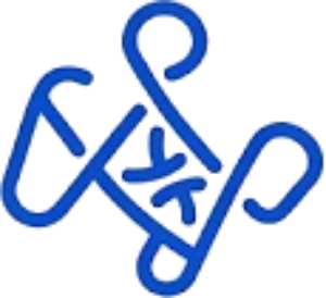 Blue abstract interlaced line art logo on a black background