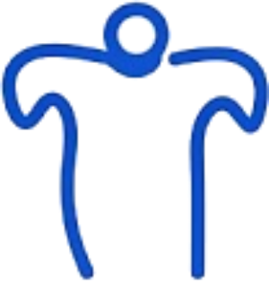 Blue line drawing of a person with arms raised in a T-shape