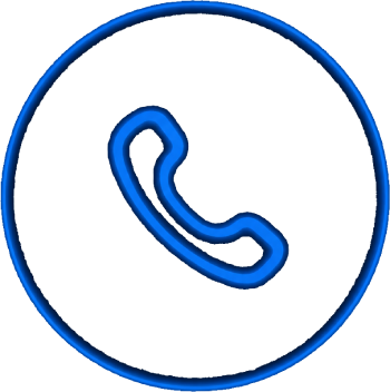 Blue neon telephone icon inside a circular border on a black background
