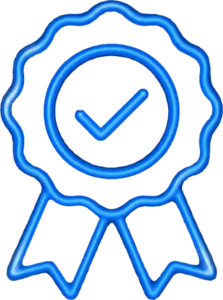 Blue neon checkmark badge icon