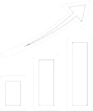 Three ascending white bars with an upward arrow indicating growth