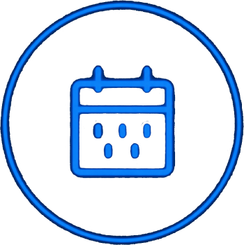 Blue calendar icon inside a circle
