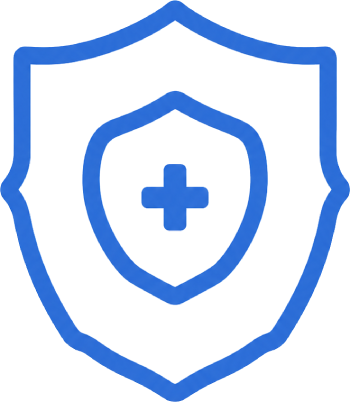 Blue shield icon with a plus sign, representing medical specialties and protection