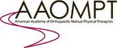 AAOMPT logo with red ribbon design